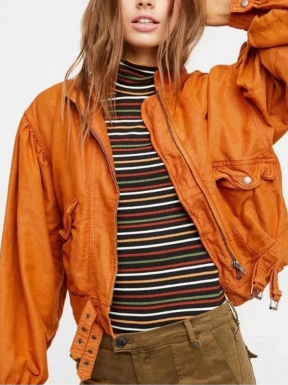 Free People Burnt Orange Bomber Jacket